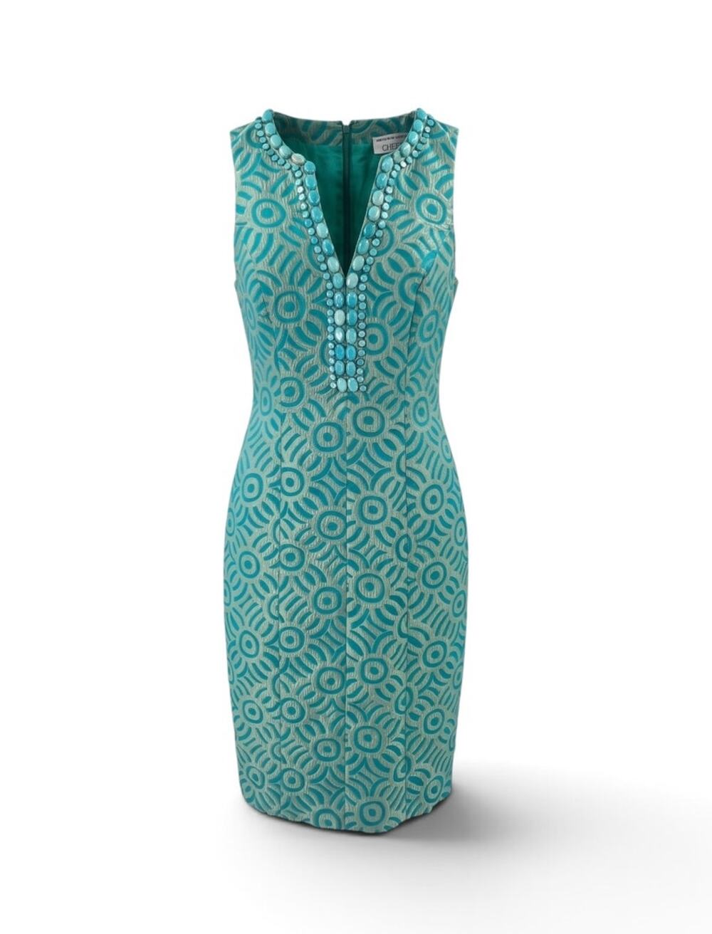 Chetta B by Sherrie Bloom Silk Blend Beaded Sheath Dress Teal Size 2